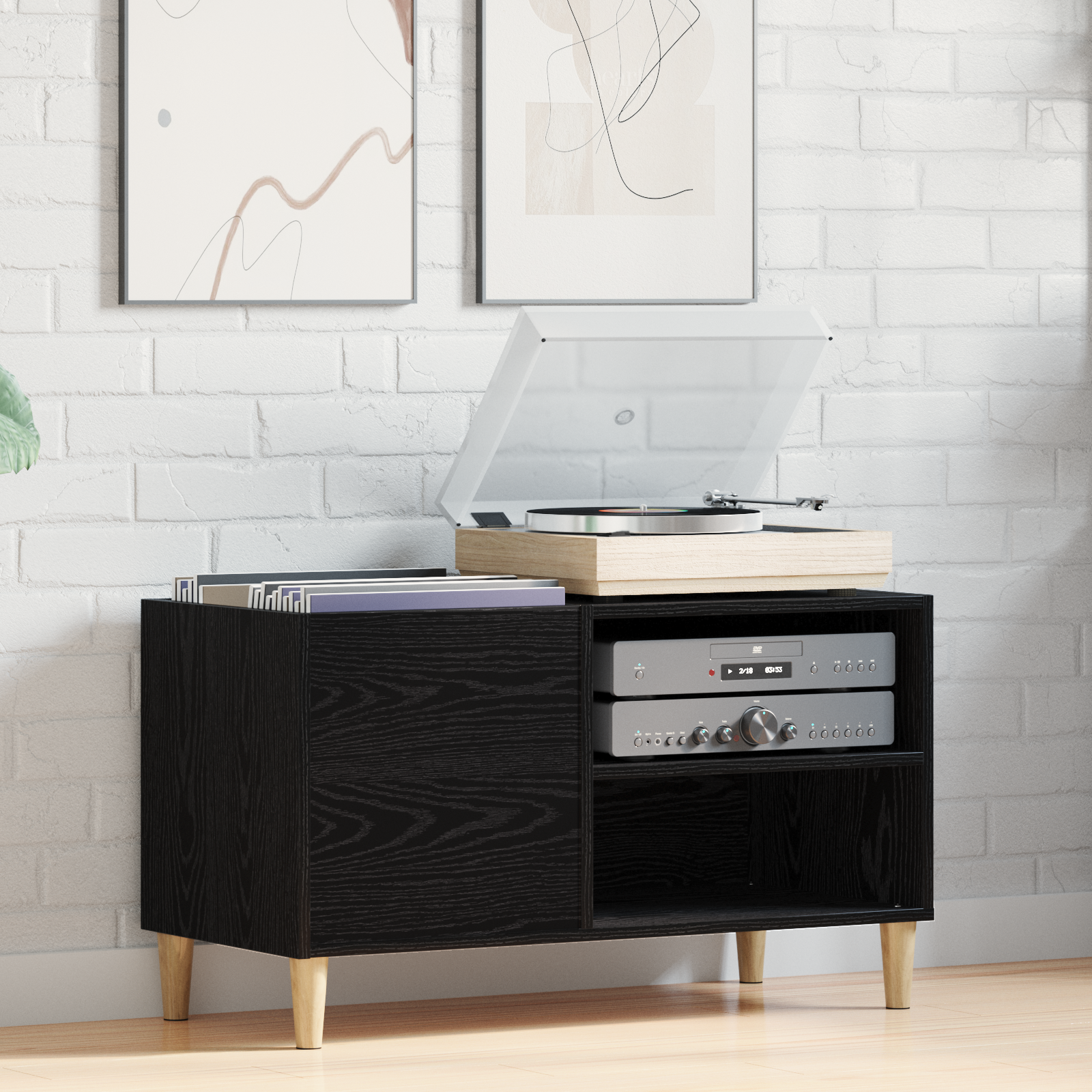 foto del prodotto armadio per dischi nero rovere 84,5x38x48 cm legno ingegnerizzato