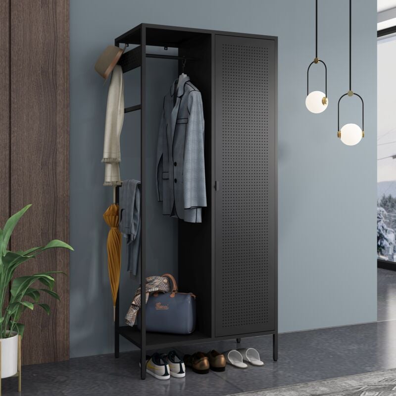 foto del prodotto armadio per guardaroba puumala in metallo 180 x 80 x 45 cm nero en.casa 