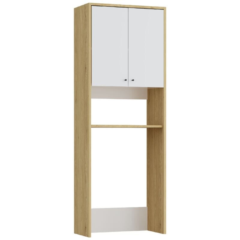 foto del prodotto armadio per lavatrice con doppia anta l65 x h180 cm bianco e naturale chiaro worika