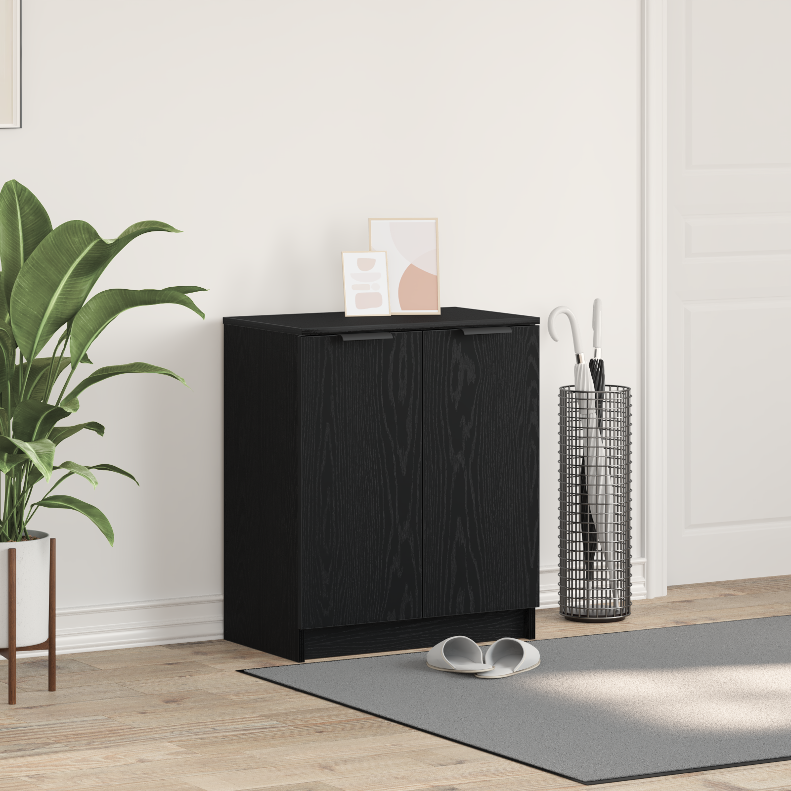 foto del prodotto armadio per scarpe nera rovere 59x35x70 cm in legno ingegnerizzato