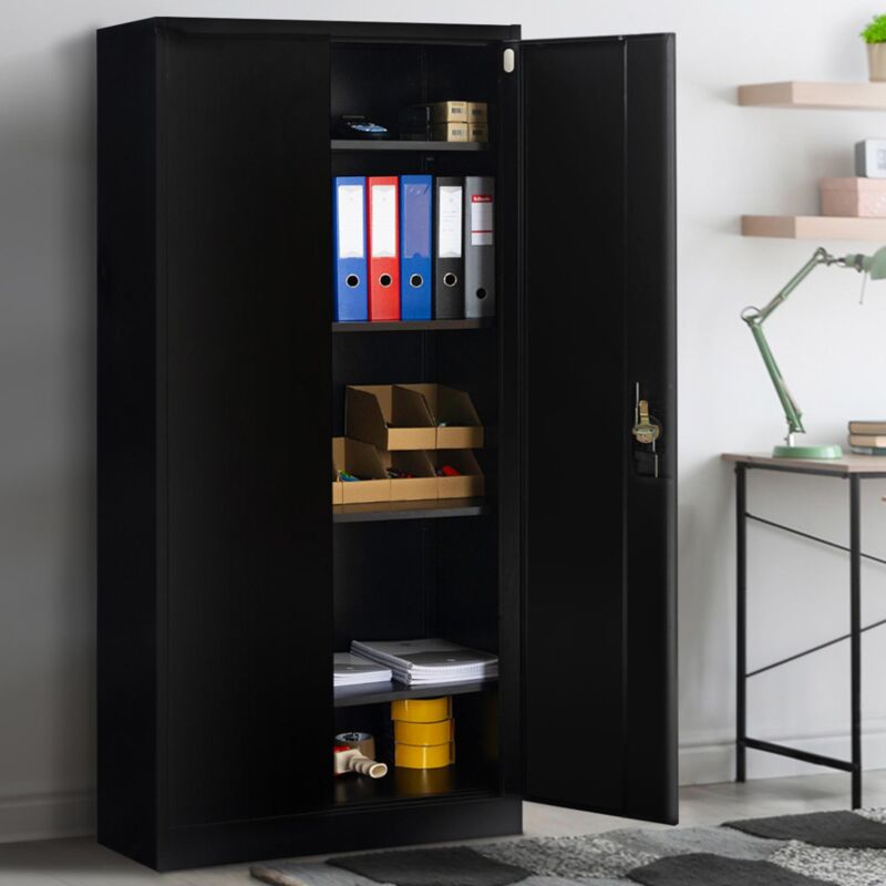 foto del prodotto armadio per ufficio 80 x 180 cm 4 ripiani regolabili, 5 livelli, metallo nero