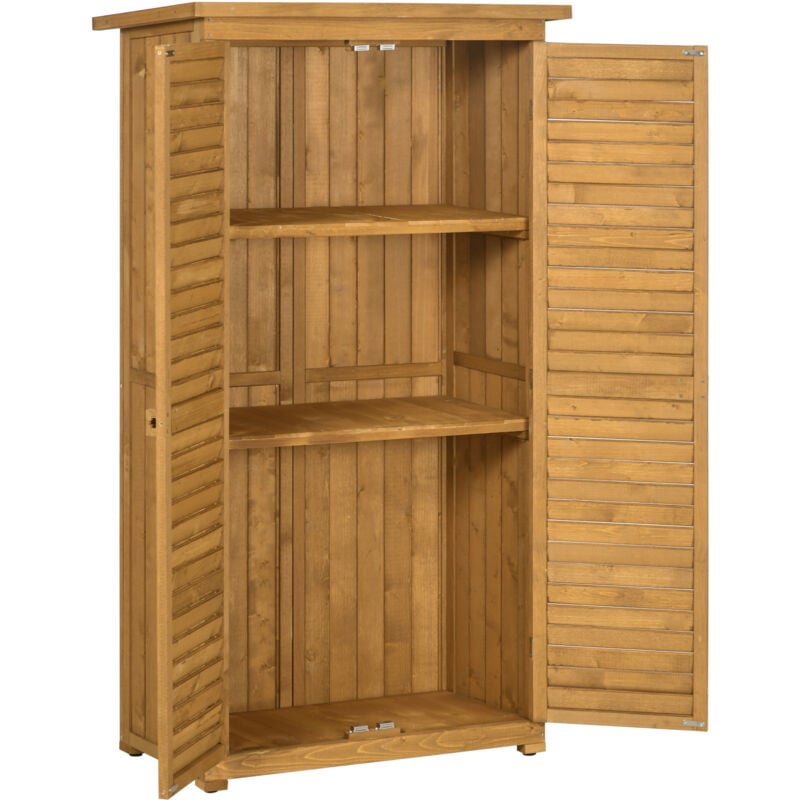 foto del prodotto armadio porta attrezzi da giardino 3 ripiani legno outsunny