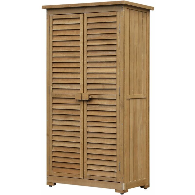 foto del prodotto armadio porta attrezzi da giardino impermeabile 3 ripiani in legno 87x46.5x160 cm