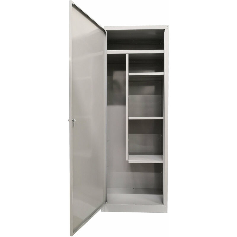 foto del prodotto armadio porta scopa 1 anta 60x40x167 cm in metallo verniciato grigio chiaro