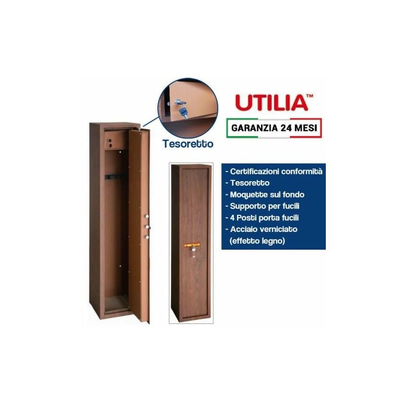 foto del prodotto armadio portafucile fuciliera acciaio blindato 4 o 8 posti finitura legno 19747v 4 posti 19747 