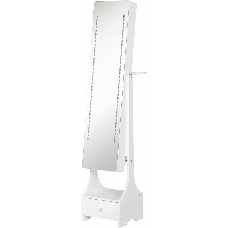 immagine 0 del prodotto armadio portagioie a specchio con luci led 37x30x158 cm in mdf bianco