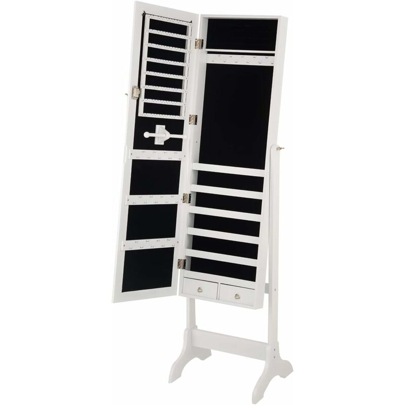 foto del prodotto armadio portagioie con specchio mobiletto per gioielli con specchio armadietto organizer 155x37x41,5cm bianco goplus