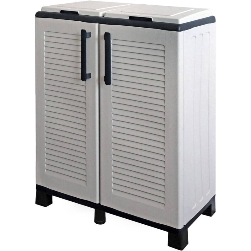 foto del prodotto armadio portarifiuti da esterno o interno, mobile porta 2 sacchi a 2 ante, 100 made in italy, cm 68x37h90, colore grigio chiaro, con imballo