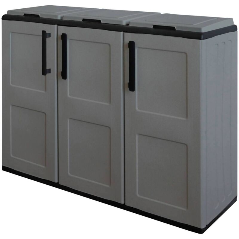 foto del prodotto armadio portarifiuti da esterno o interno, mobile porta 3 sacchi a 3 ante, 100% made in italy, cm 102x37h90, colore grigio, con imballo rinforzato - dmora
