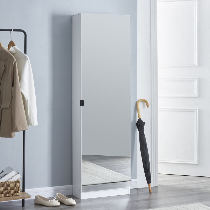 foto del prodotto armadio portascarpe meura con anta a specchio 160 x 48 x 20 cm bianco en.casa 