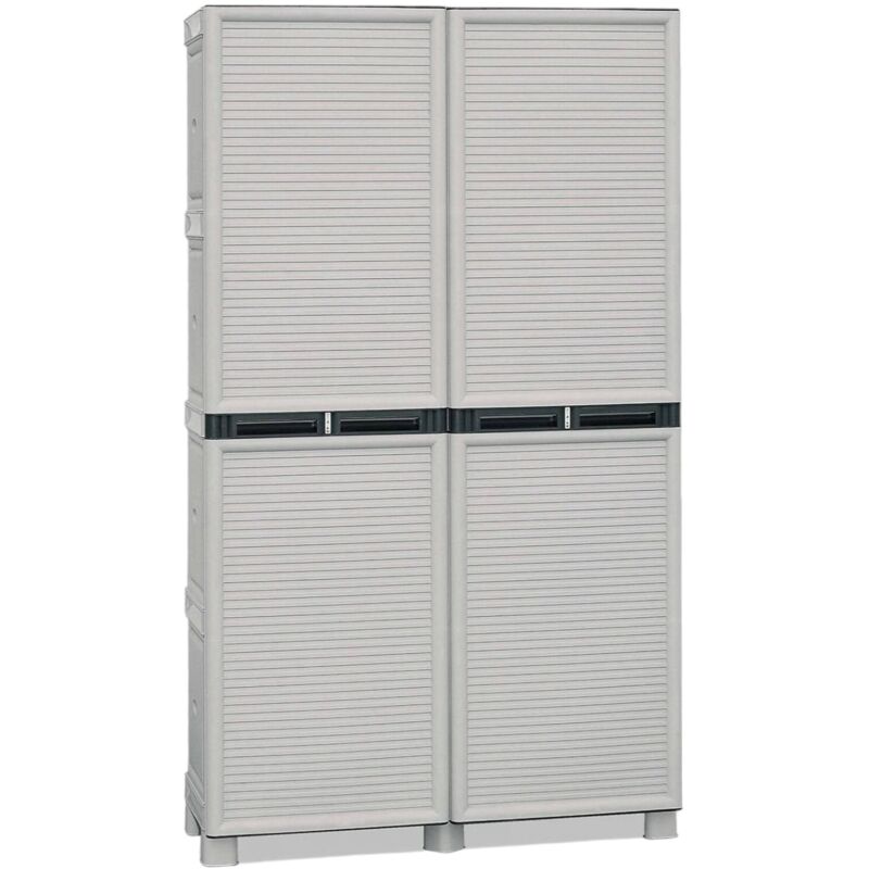 foto del prodotto armadio portascope da esterno o interno, mobile a 2 ante e 3 ripiani in polipropilene, 100 made in italy, cm 100x39h172, colore grigio chiaro, con