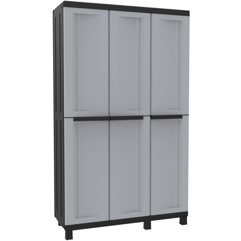 foto del prodotto armadio portascope modulare da esterno 102x39x170 cm 3 ante 3 ripiani in polipropilene twist grigio e nero