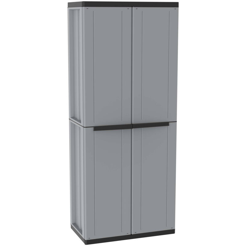 foto del prodotto armadio portascope modulare da esterno 68x37,5x163,5 cm 2 ante 4 ripiani in polipropilene jline grigio e nero