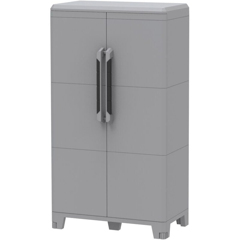 foto del prodotto armadio portascope modulare da esterno 78x43,6x143 cm 2 ante 2 ripiani in polipropilene transforming grigio e nero