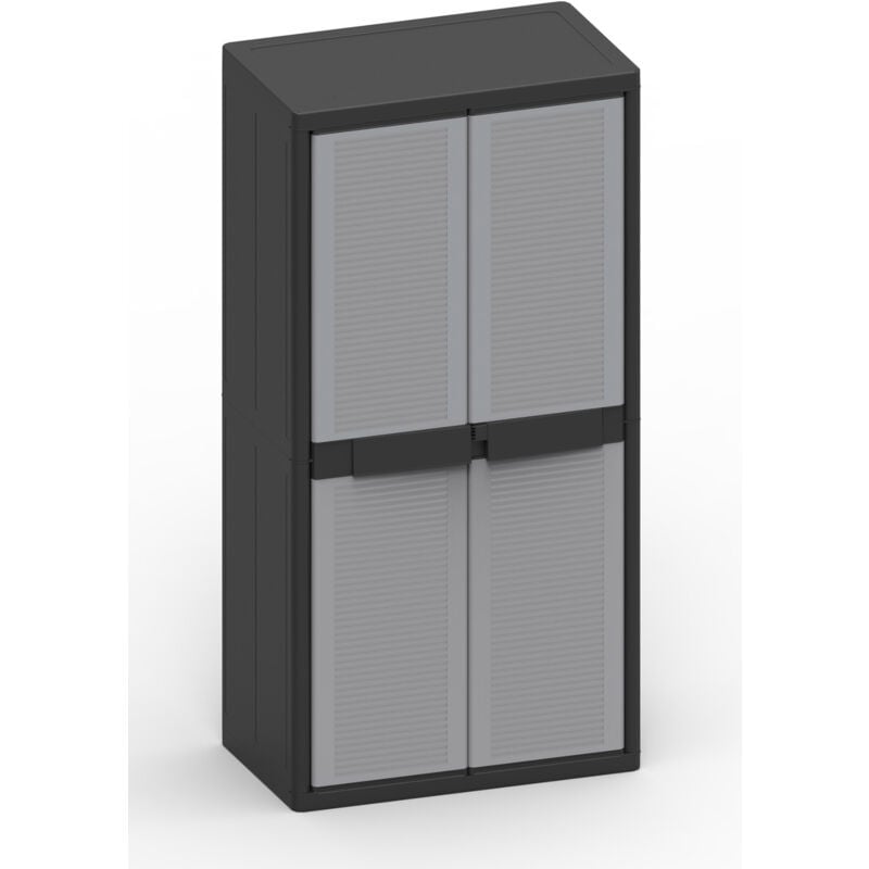 foto del prodotto armadio portascope modulare da esterno 89,7x53,7x180 cm 2 ante 4 ripiani in polipropilene jumbo cab grigio e nero