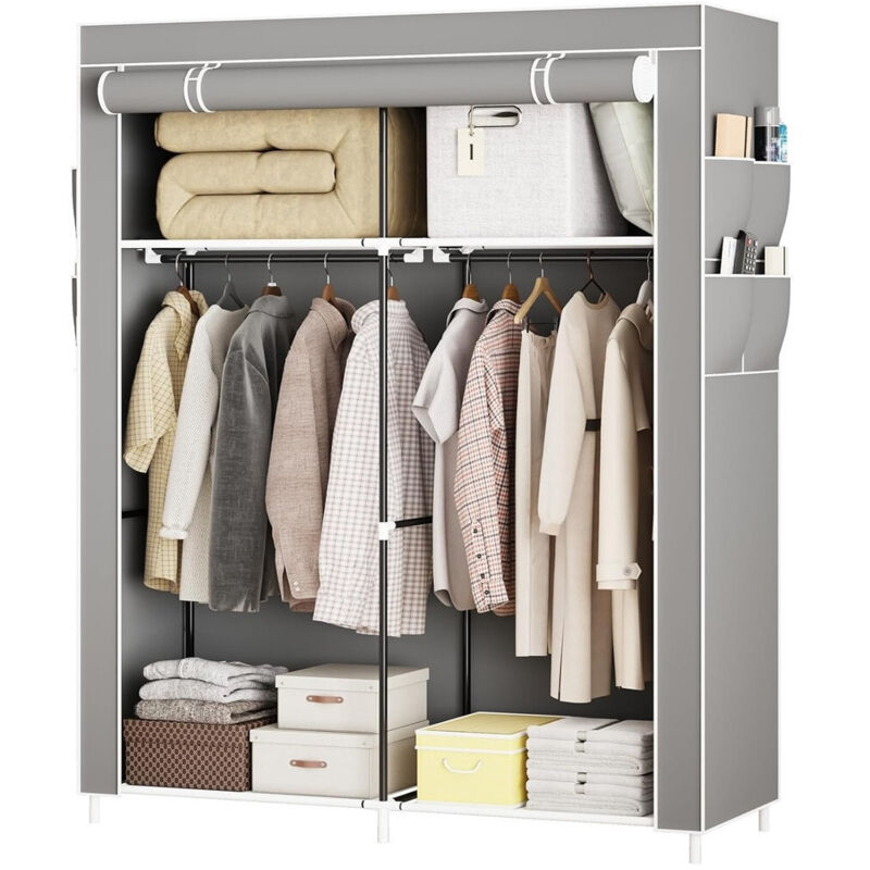 foto del prodotto armadio portatile in tela organizer pieghevole con mensole 2 binari per appendere vestiti - - trade shop traesio