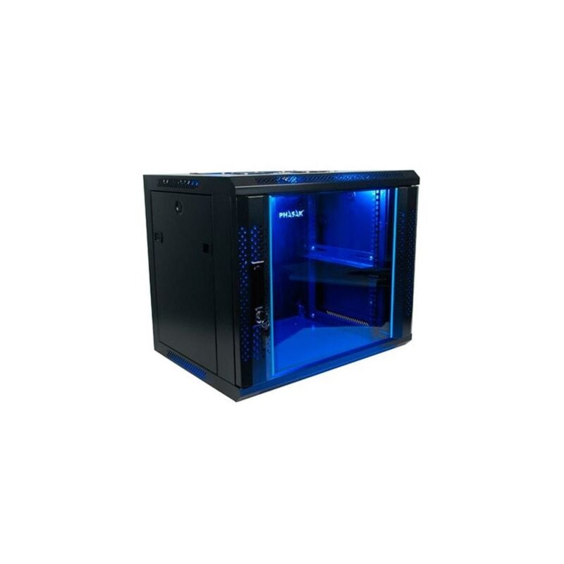 foto del prodotto armadio rack 15u phasak rack nero da parete, ideale per server e telecomunicazioni, design compatto, robusto, facile da montare e ventilazione