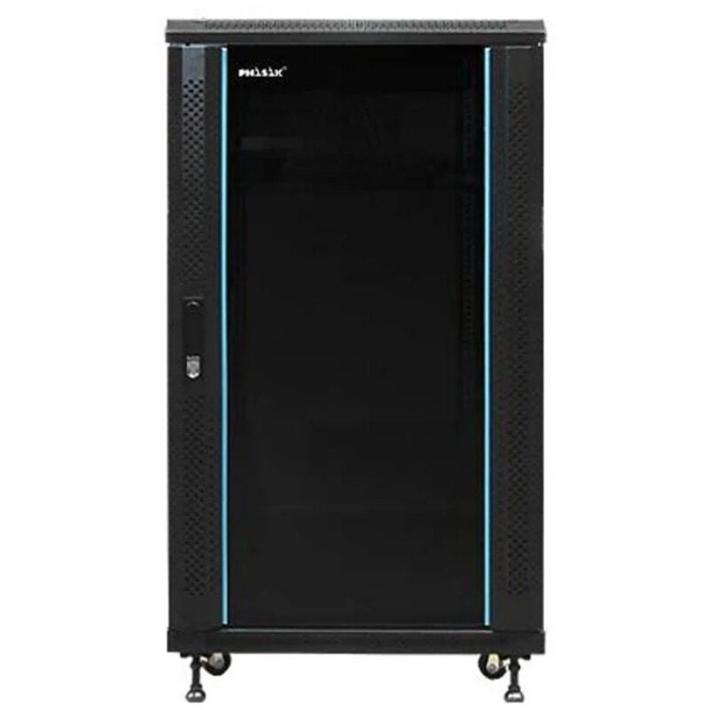 foto del prodotto armadio rack 19 phasak pro 32u 600x800 smontato pho 6832 porta de vetro temperato, ventilazione, ciabatta 8 prese, vassoi e rotelle.