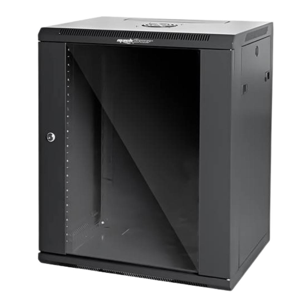 foto del prodotto armadio rack a parete mach power 12u 600x450x640 nero con ventola e montanti