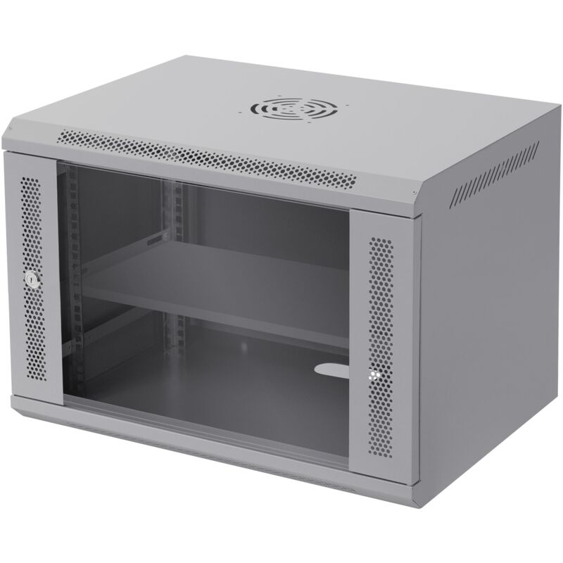 foto del prodotto armadio rete 7u armadio per server 19 pollici grigio montaggio a parete 450mm profondit 600 x 420 x 450 mm completo di montaggio porta vetro sicura