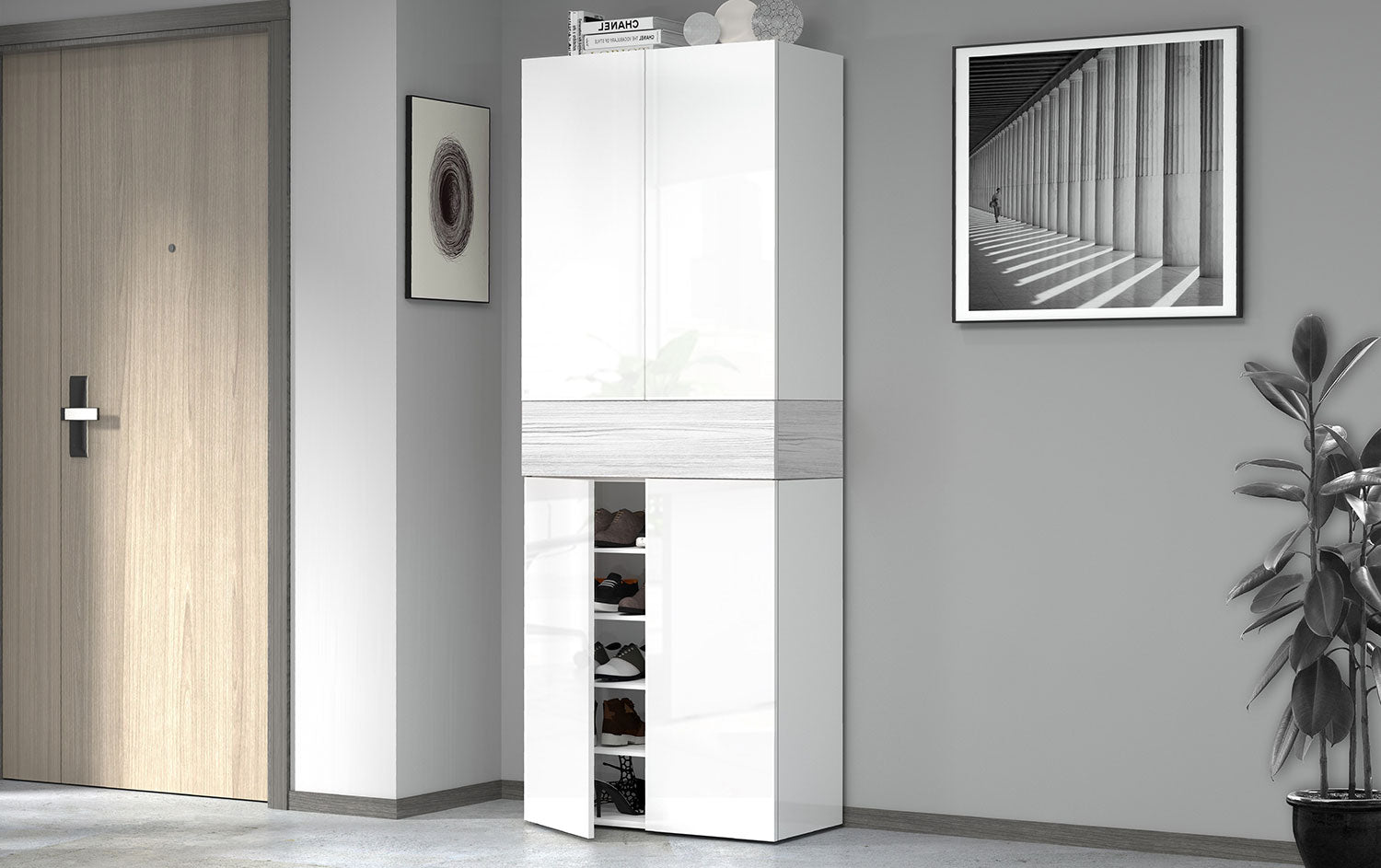 foto del prodotto armadio scarpiera 4 ante e 1 ripiano a ribalta 76x35x200 cm savona 4a 1r bianco opaco/larice bianco
