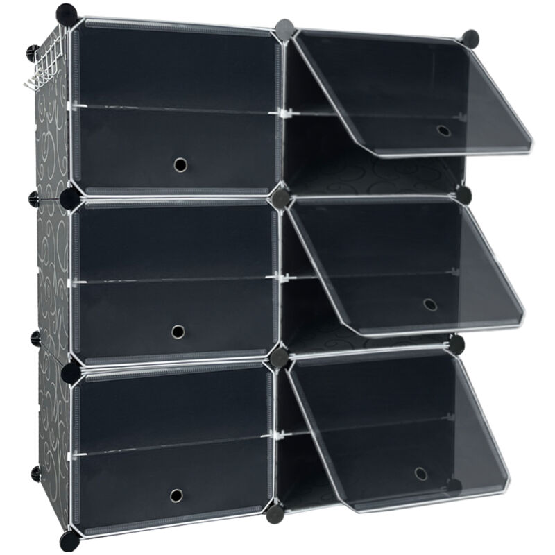 foto del prodotto armadio scarpiera modulare fai da te 12 scatole di scarpe impilabili mobili per scarpe plastica scarpa cubo portatile a 6 livelli 82x32x93cm aufun
