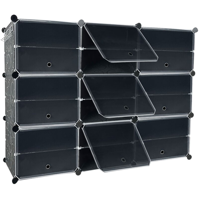 foto del prodotto armadio scarpiera modulare fai da te 18 scatole di scarpe impilabili mobili per scarpe plastica scarpa cubo portatile a 6 livelli 122x32x93cm aufun