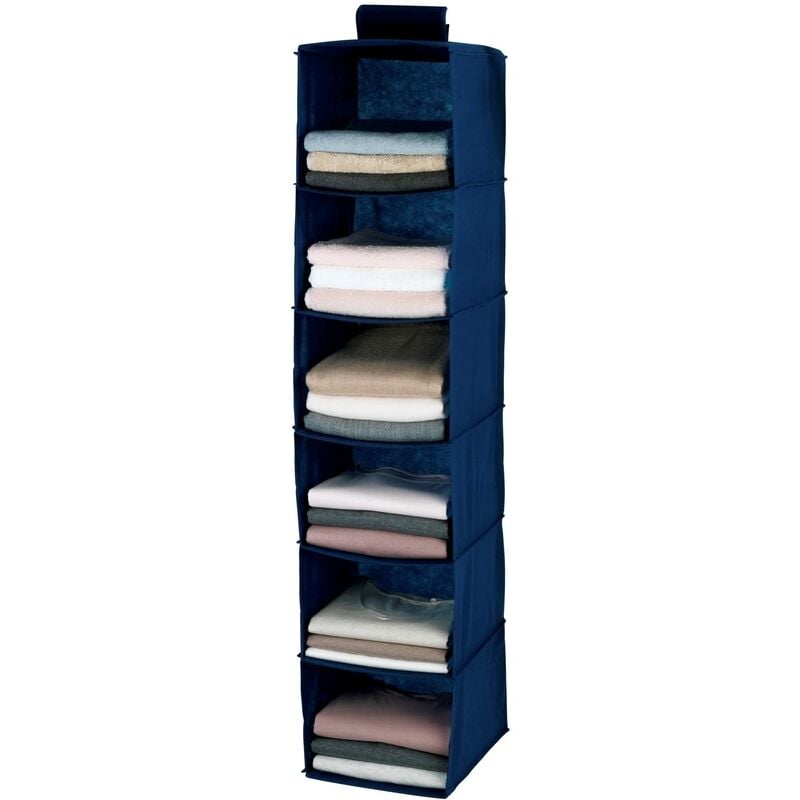 foto del prodotto armadio sospeso air, armadio in tessuto con 6 scomparti sospesi per appendiabiti, polipropilene, 30x120x30 cm, blu wenko