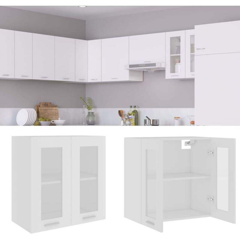 foto del prodotto armadio sospeso - pensili cucina con vetro bianco 60x31x60 cm in truciolato