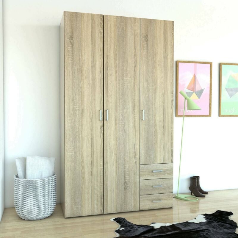 foto del prodotto armadio space con 4 ante 3 cassetti effetto quercia, 154x49,5x200,4h cm