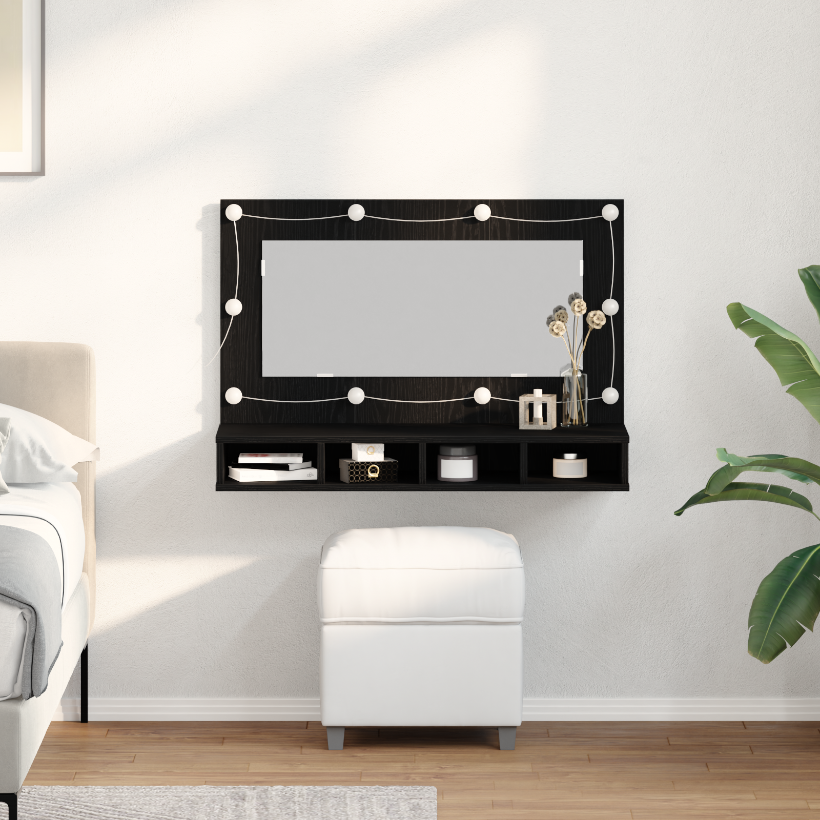 foto del prodotto armadio specchio led in rovere nero 90x31,5x62 cm