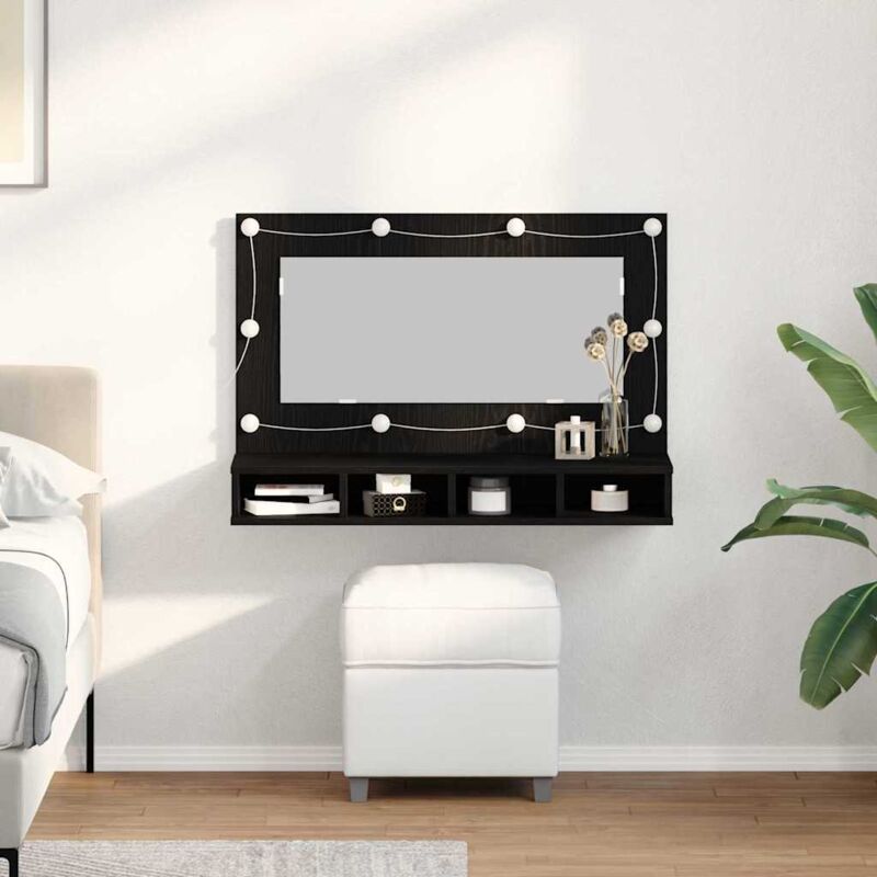 foto del prodotto armadio specchio led vidaxl in rovere nero 90x31,5x62 cm