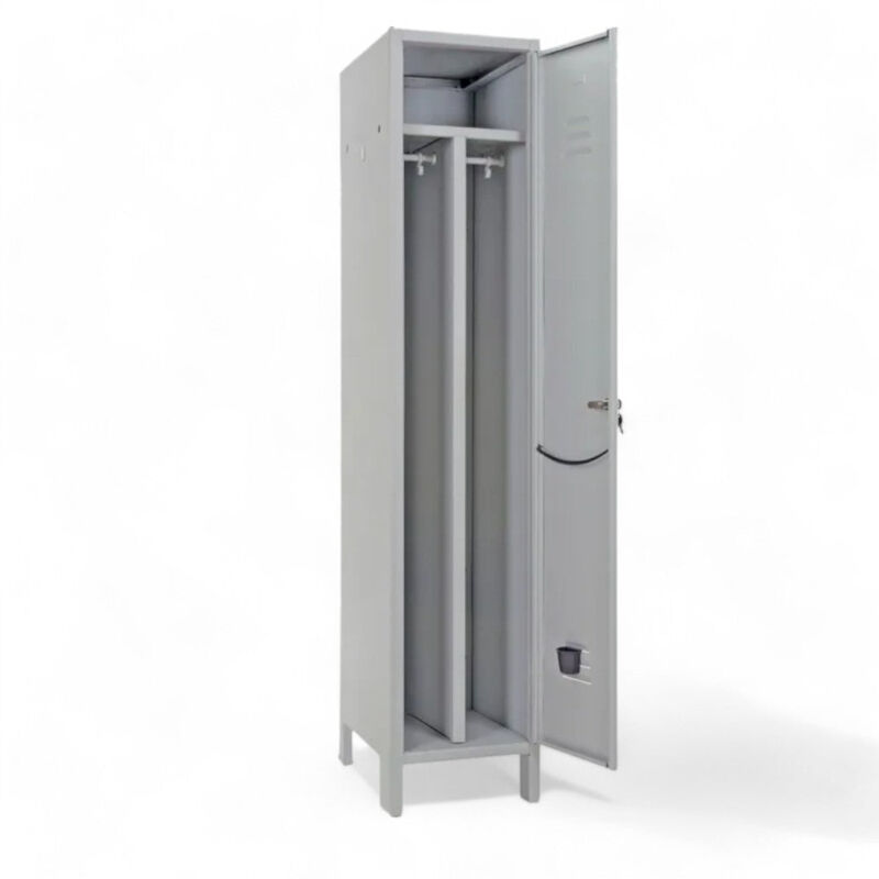 foto del prodotto armadio spogliatoio sporco pulito slim ad una anta montato acciaio laminato verniciato portaombrelli portasciugamani ripiano interno serratura