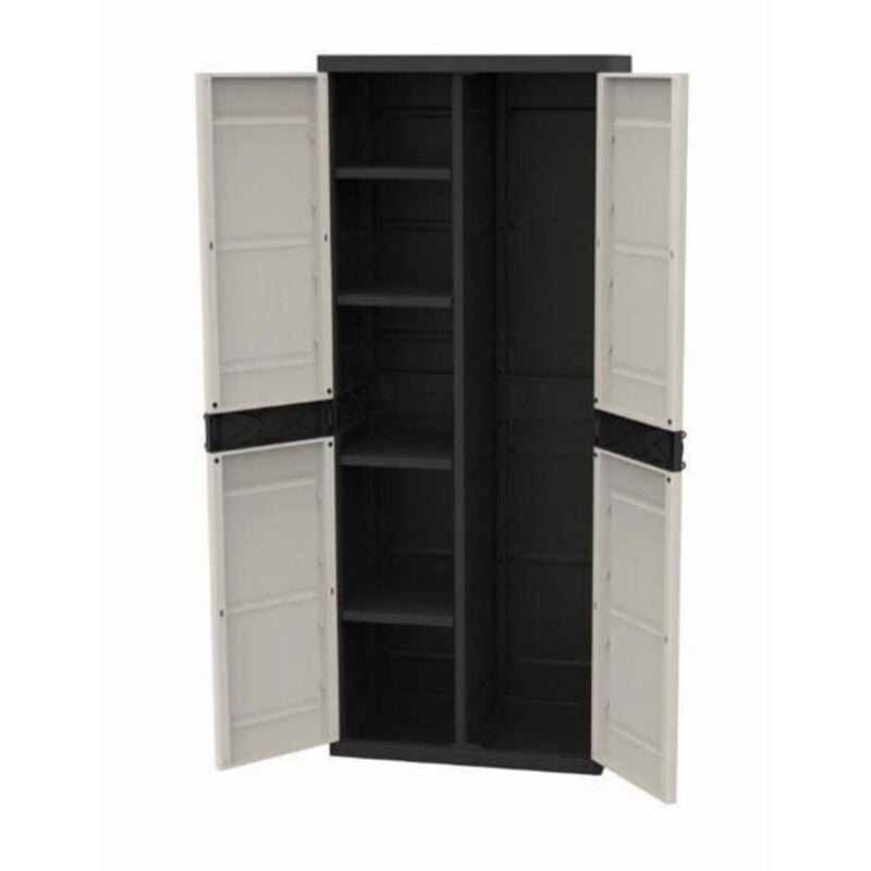 foto del prodotto armadio titanium plastiken 2 porte con mensole e appendiabiti l70 x p44 x h176 cm beige e nero gamma titanium interno esterno