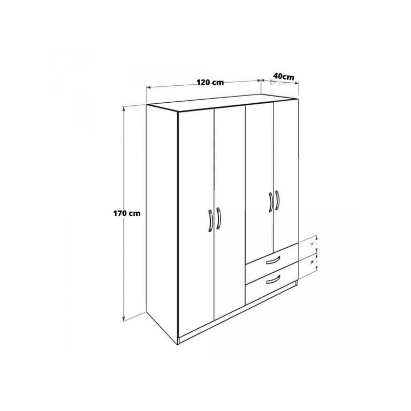 foto del prodotto armadio tpgr422023 bianco 4 ante e 2 cassetti 120x170x40