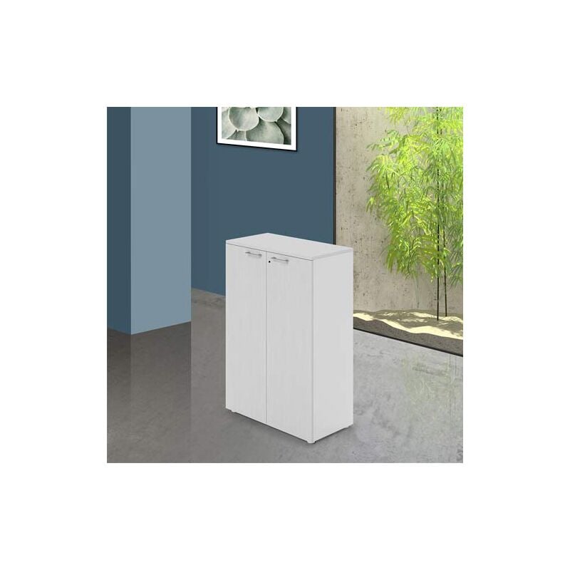 foto del prodotto armadio ufficio in legno bianco con serratura.