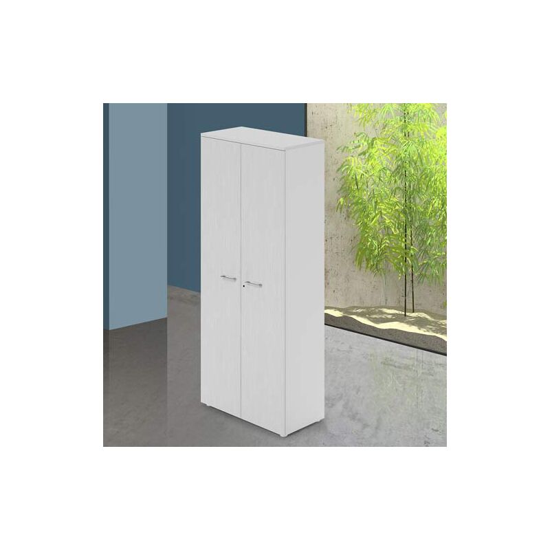 foto del prodotto armadio ufficio in legno bianco con serratura.