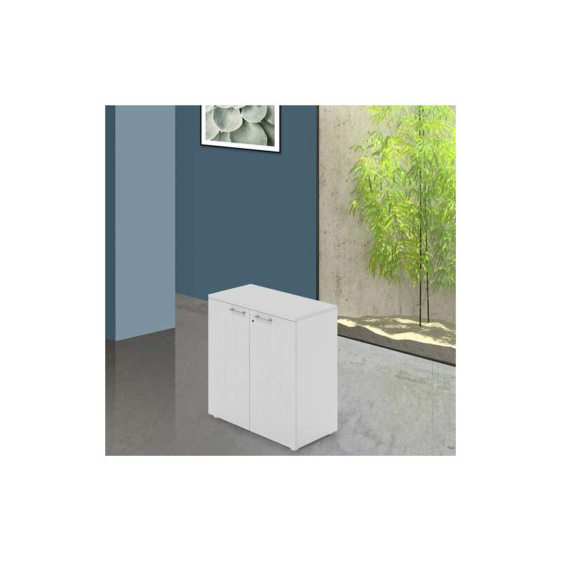 foto del prodotto armadio ufficio in legno bianco con serratura.