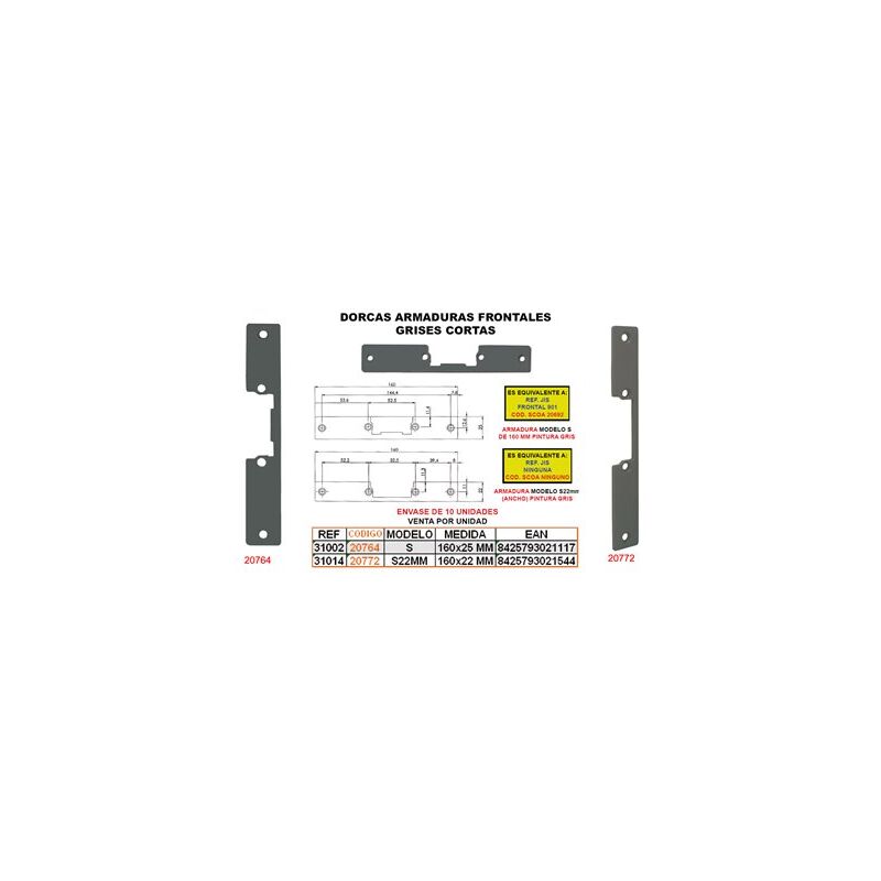 foto del prodotto armatura frontale grigia 22 160x22 mm corta 11ga dorcas