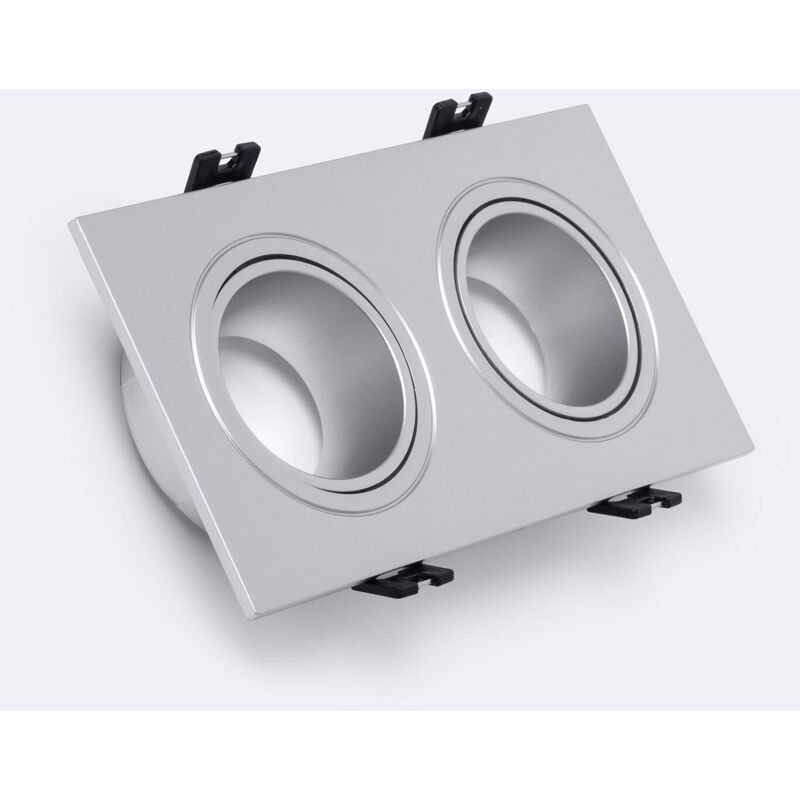 foto del prodotto aro downlight quadrato basculante per due lampadine led gu10 gu5.3 argento