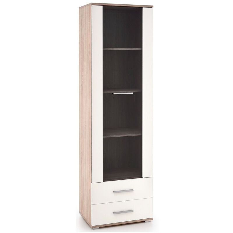foto del prodotto arredamento1 scaffale cirveso 116, sonoma quercia bianco lucido, chiuso, con porte, con cassetti, truciolare laminato, vetro temperato, il numero