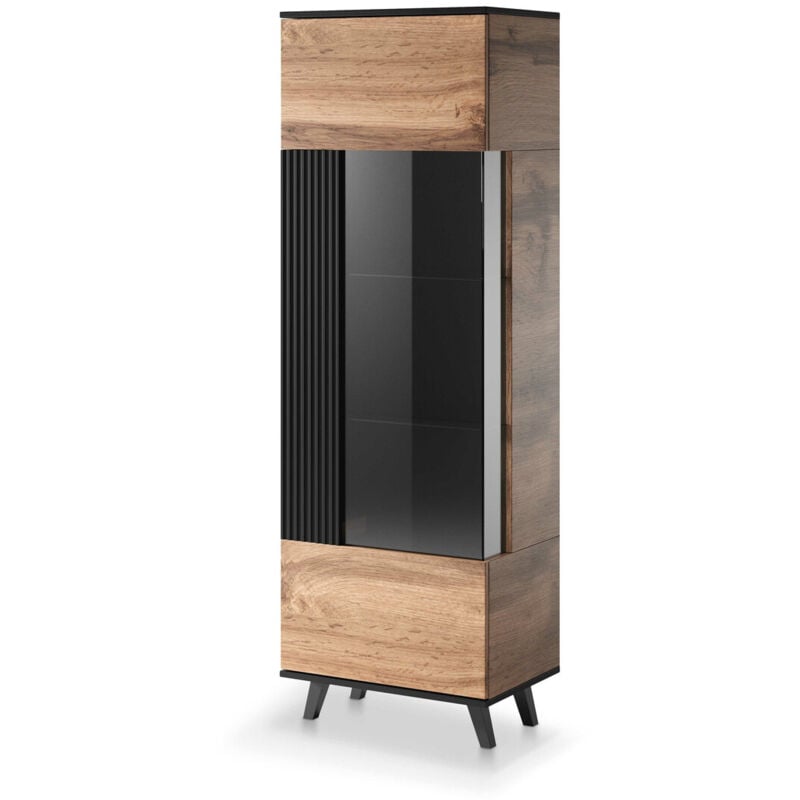foto del prodotto arredamento1 scaffale luelia 112, nero quercia di wotan, con porte, chiuso, pannello di fibra a media densit , truciolare laminato, vetro