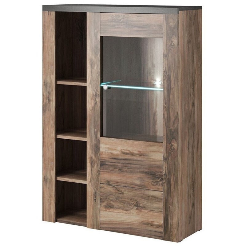 foto del prodotto arredamento1 scaffale salelbo 104, noce, chiuso, con porte, vetro, truciolare laminato, il numero di porte 0, numero di cassetti 0, 145x100x37cm,