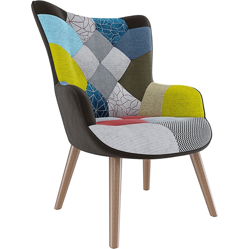 foto del prodotto arreditaly poltrona patchwork memory foam con braccioli. imbottita con schienale alto e piedi in legno, design per ufficio, studio, salotto,