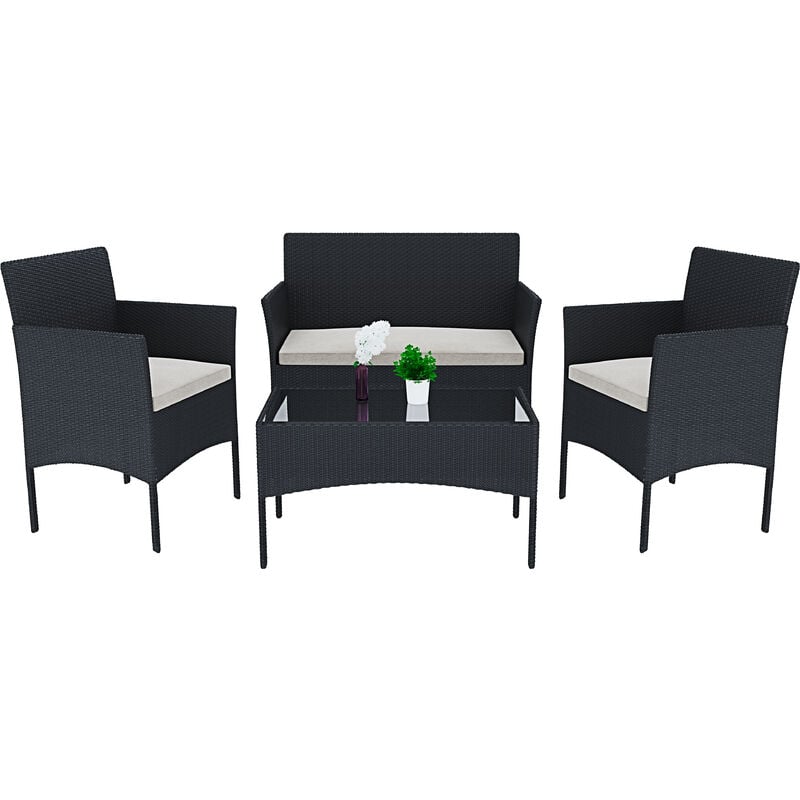 foto del prodotto arreditaly set di mobili da giardino salotto salottino in rattan 4 posti con tavolino e ripiano in vetro 2 poltrone e divano 2 posti per giardino