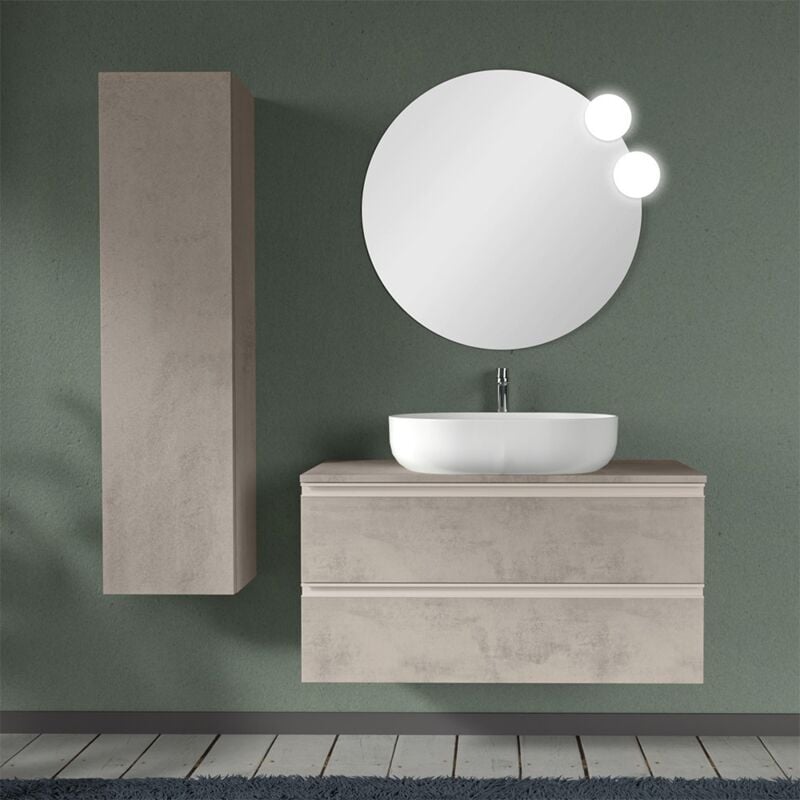 foto del prodotto arredo bagno sospeso 100 cm master grigio effetto cemento con top e specchio