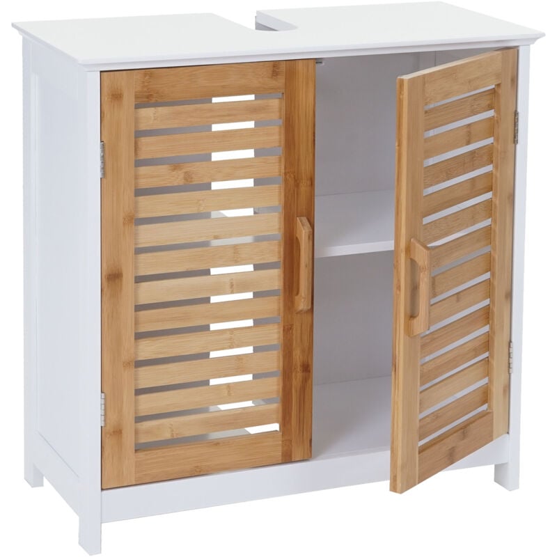 foto del prodotto arredo bagno sottolavabo armadietto hhg 370 60x60x30cm bambu legno chiaro bianco