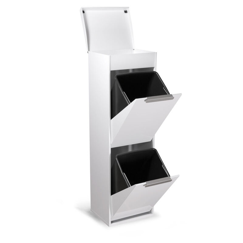 foto del prodotto arregui ecoclas plus pattumiera per raccolta differenziata con ripiano superiore multiuso, mobile d acciaio per differenziata, bianco 2 secchi 2 x