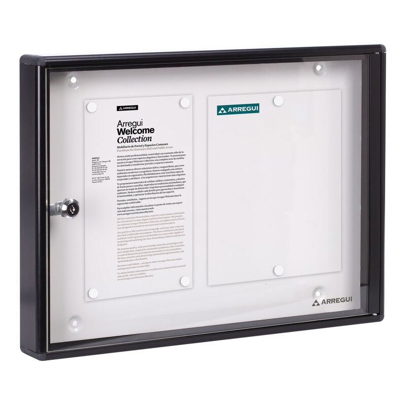 foto del prodotto arregui pan44 bacheca magnetica con anta battente per interni in alluminio, con serratura e chiave, 35 x 48 x 5 cm, contiene 2 fogli a4 nero