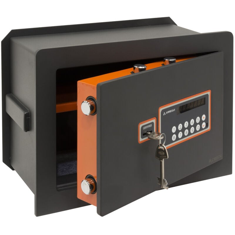 foto del prodotto arregui plus c cassaforte a muro con serratura certificata a chiave e codice, cassaforte da incaso a parete con fondo estensibile, alto livello di